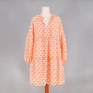 J. MARIE Rainbow Long Sleeve Tiered Summer Dress Orange Yellow Size M